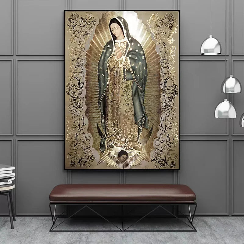 Catholic Art Lady of Guadalupe Wall Art Canvas Painting Retro Religious Decor Picture The Virgin of Guadalupe Poster Home Decor