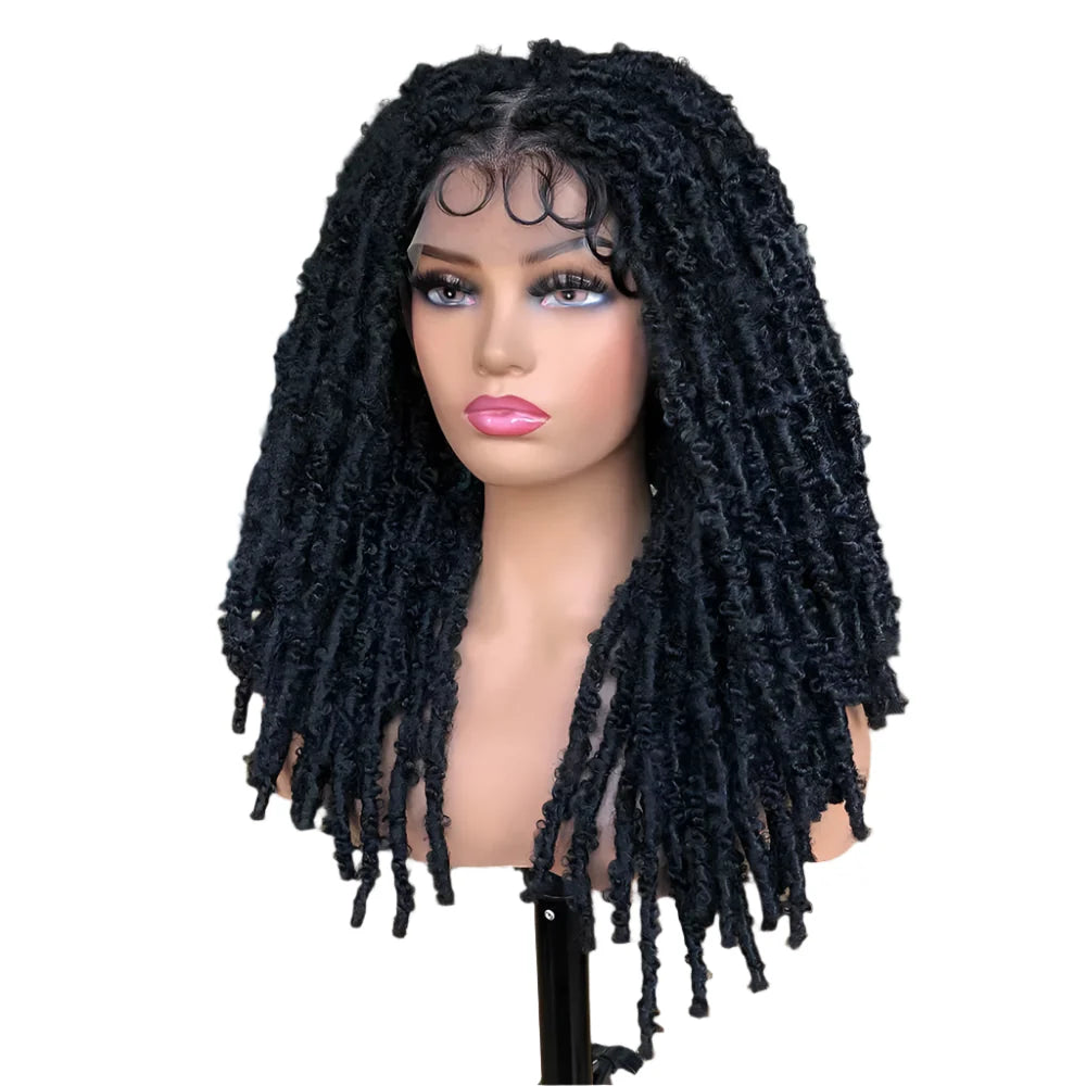 Blue Butterfly Locs Full Lace Braided Wigs For Women Crochet Hair Dreadlocks Meche Faux Locks Braids Extensions Synthetic Hair