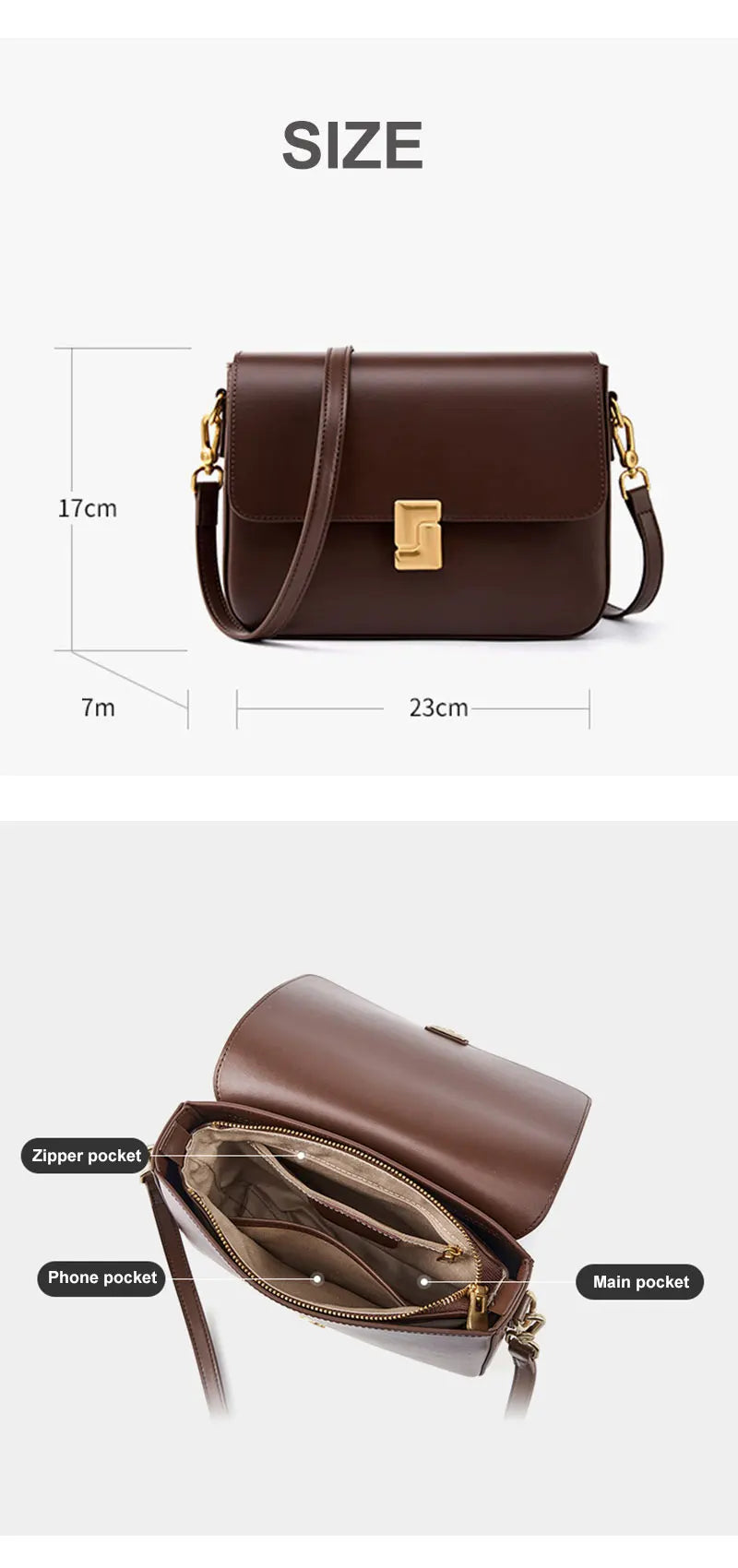 New Fashion Women's Genuine Leather Small Square Bag | Versatile Commuting Crossbody Shoulder Handbag