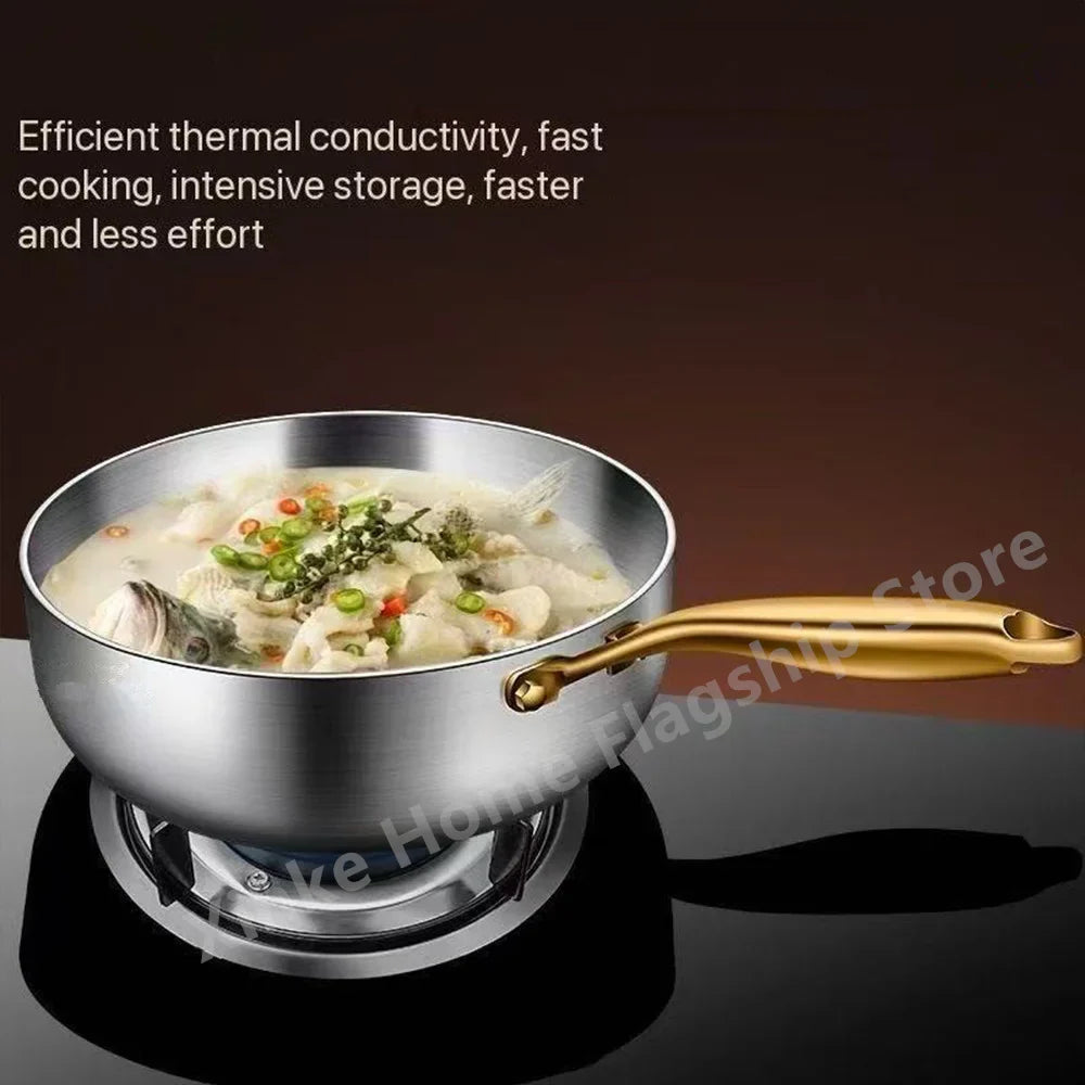 316 Stainless Steel Frying Pan Deepened Uncoated Wok NonStick Skillets Gas Stove Induction Cooker Universal Kitchen Cookware Pan