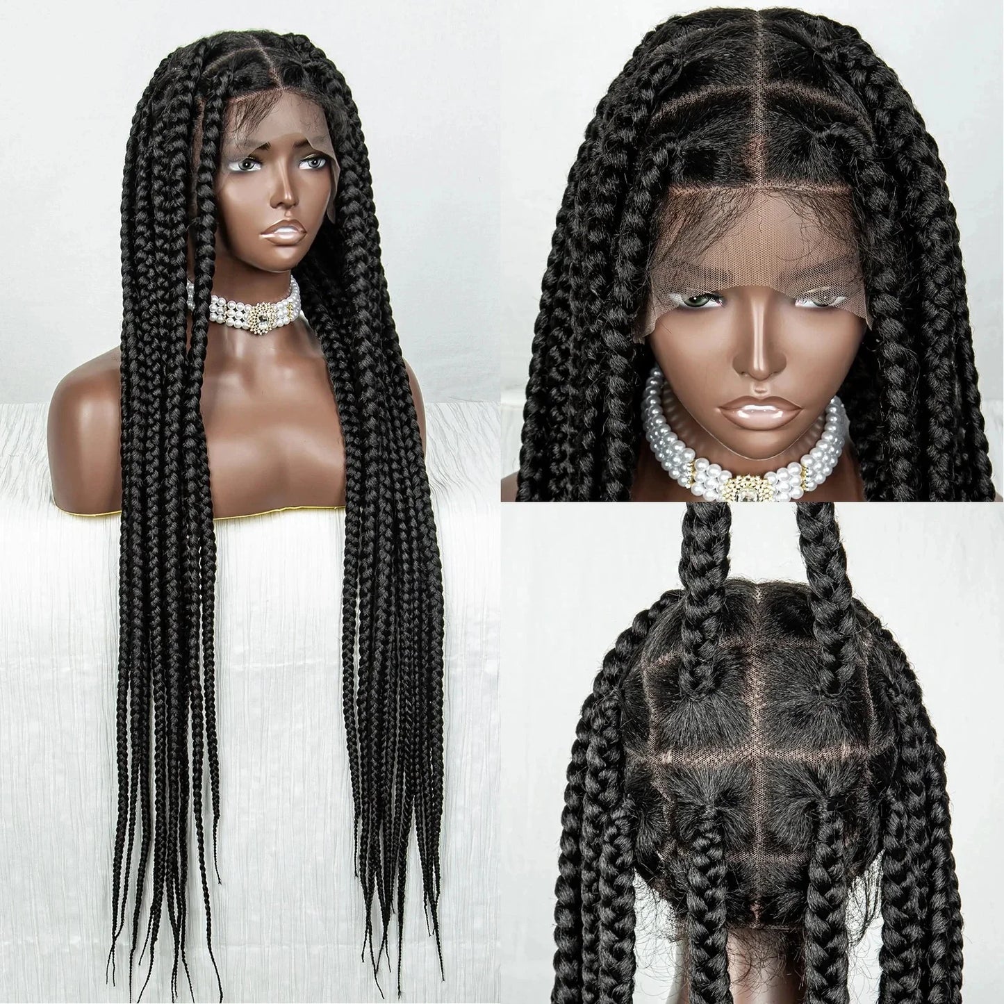 36" Purple Knotless Box Braids Wig | Transparent Full Lace | Baby Hair | Synthetic