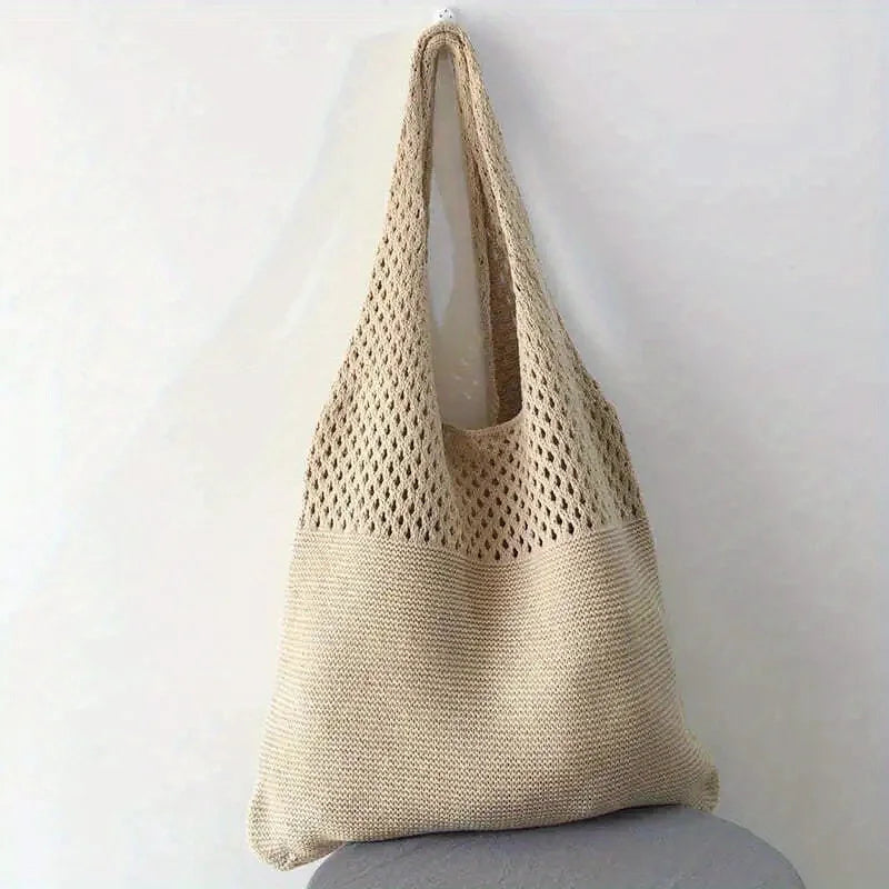 Large Capacity Retro Hollow Crochet Bag | Spacious Interior for Daily Essentials & Ideal for Grocery Shopping or Travel