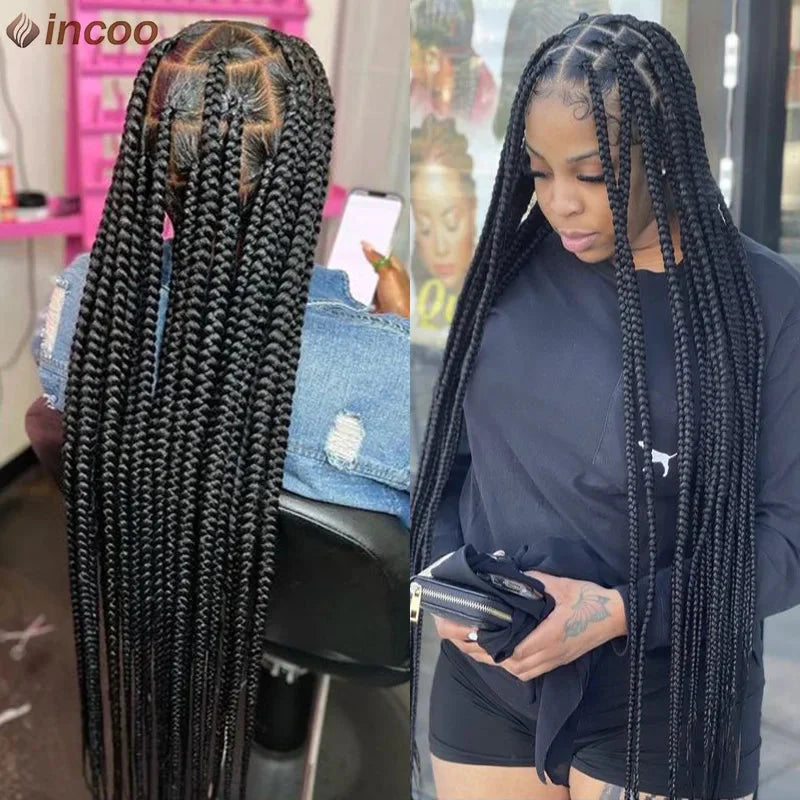 Jumbo Knotless Box Braids Wig | Tribal Cornrows & Faux Locs | Full Lace Front | 36" Look