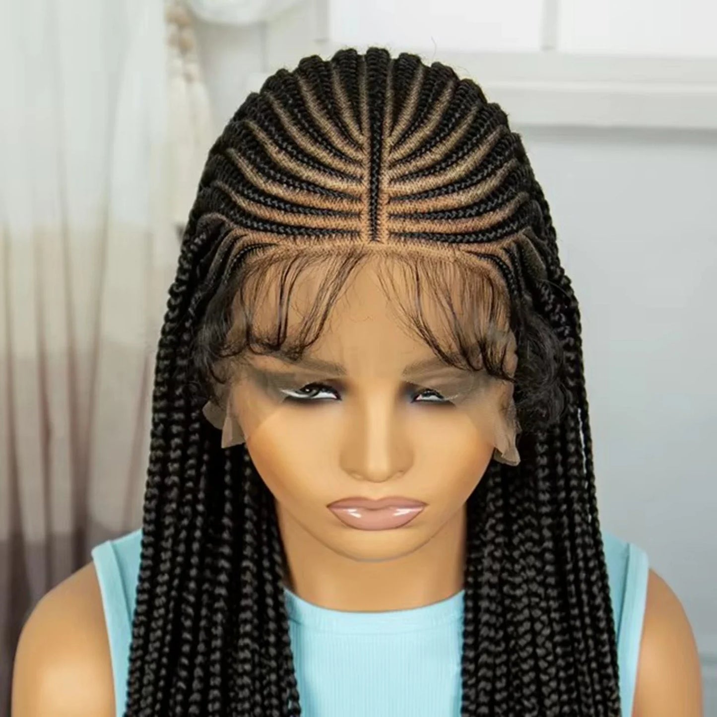 36" Natural Straight Cornrow Braids Wig | Lace Front | Baby Hair