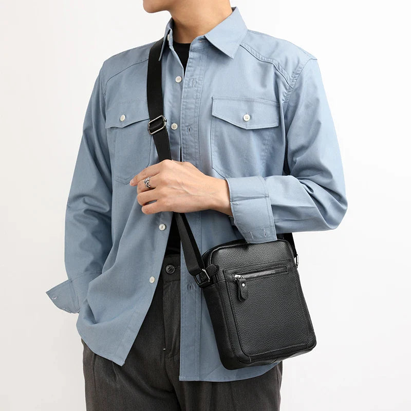 High Quality Genuine Leather Men's Shoulder Bag | Cow Leather Casual Daily Use Crossbody Purse & Handbag (Soft, Solid Color)