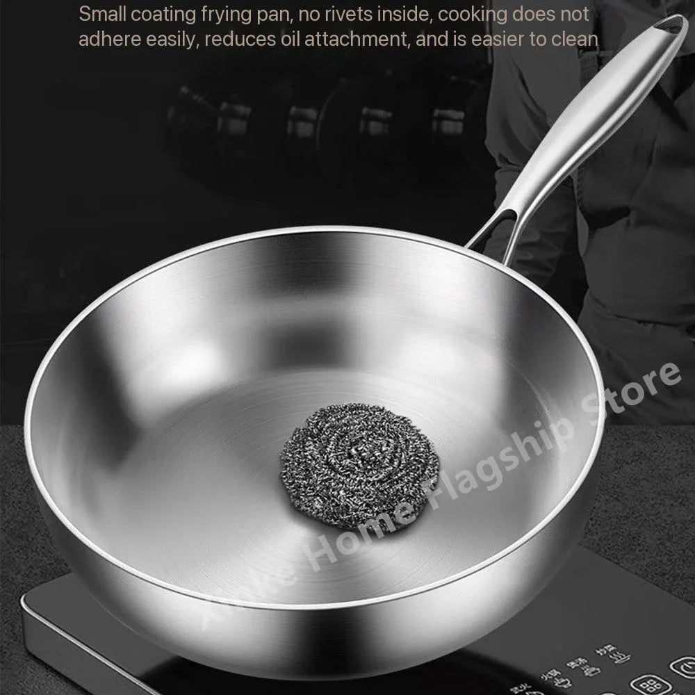 316 Stainless Steel Frying Pan Deepened Wok Uncoated NonStick Skillets Gas Stove Induction Cooker Universal Pan Kitchen Cookware