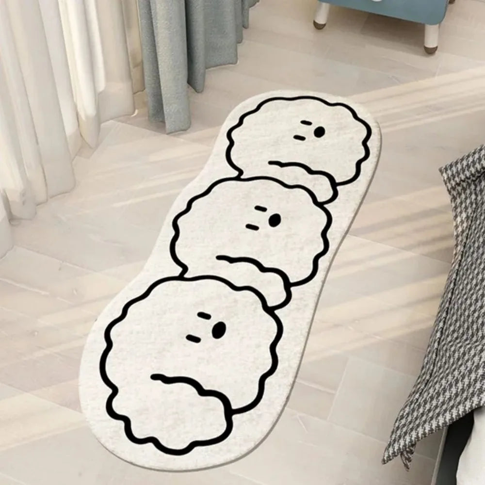 VIKAMA Adorable White Dog With Black Outline Bedroom Living Room Rug Waterproof Slip Resistant Stain Resistant  Home Decor