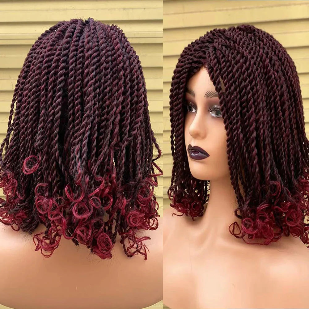 Short Ombre Bug Twist Braided Bob Wig | Crochet Hair | Synthetic African Braids | Black Women