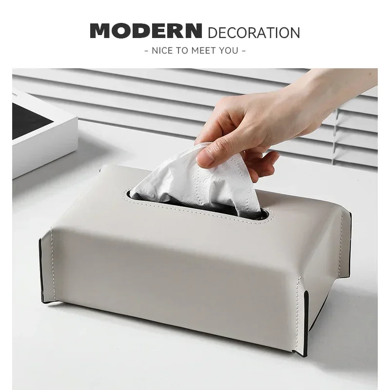 New Woven Tissue Box Leather Napkin Case Luxury Paper Cover Car Living Tissue Paper Holder Desktop Home Tabletop Decoration