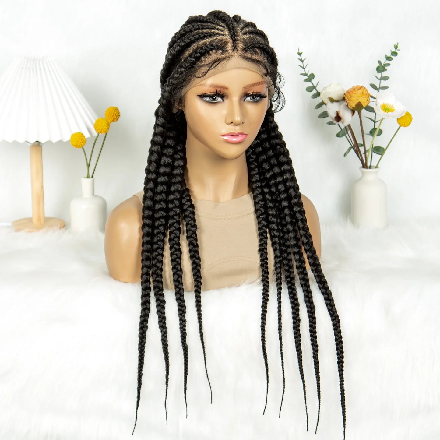 Knotless Cornrow Box Braided Full Lace Wig | Twisted Accents | Natural Hair Texture | Black Women