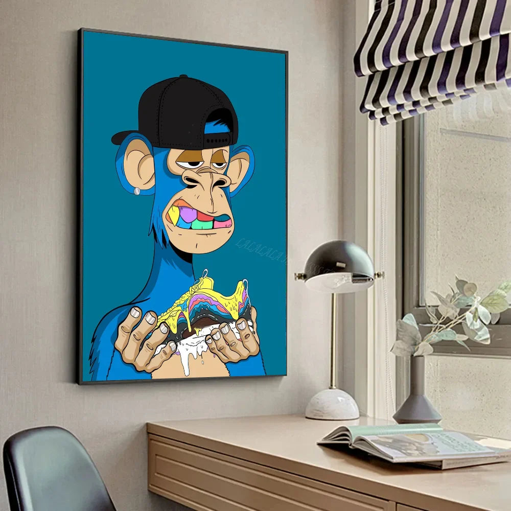 Funky Funny Animal Monkey With A Hat Fashion Bored APE A Poster HD Posters Home Room Bar Cafe Decor Art Wall Painting Picture