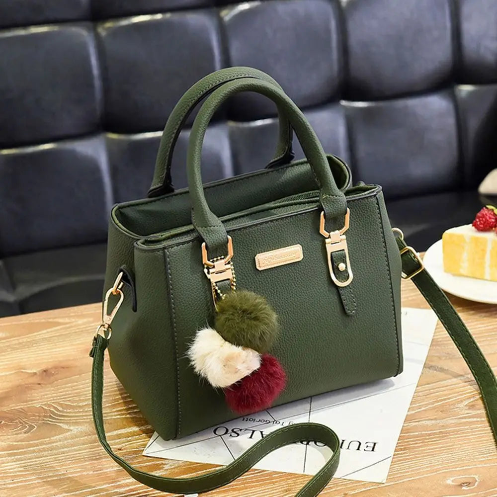 Vintage PU Leather Women's Handbag | Large Capacity Plush Tassel Shoulder Crossbody Messenger Bag (Tote Boston Style, Versatile)