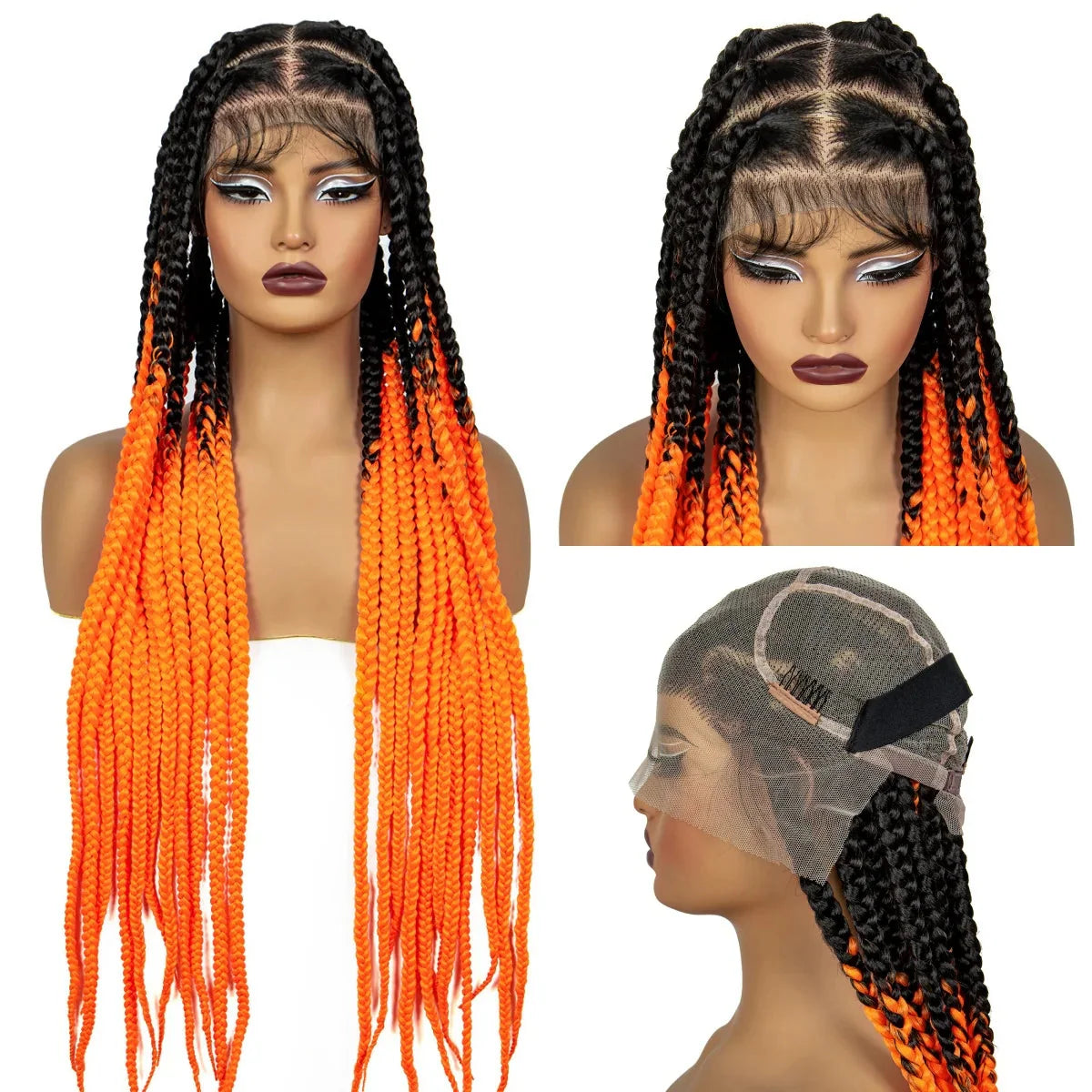 36" Purple Knotless Box Braids Wig | Transparent Full Lace | Baby Hair | Synthetic