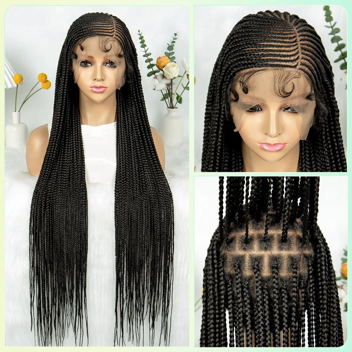 Full Lace Cornrow Knotless Box Braids Wig with Baby Hair