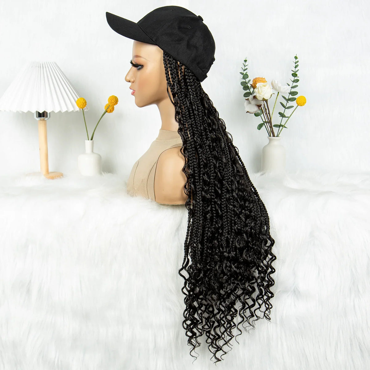 KIMA 28" Box Boho Braids Baseball Cap Wig | Adjustable Synthetic Hat Wig for Afro Black Women & Girls