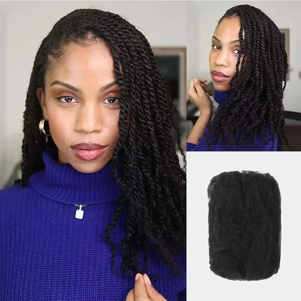 QVR Afro Kinky Curly Bulk Human Hair | No Attachment | Remy Hair | Natural Color | Dreadlock & Braiding Hair