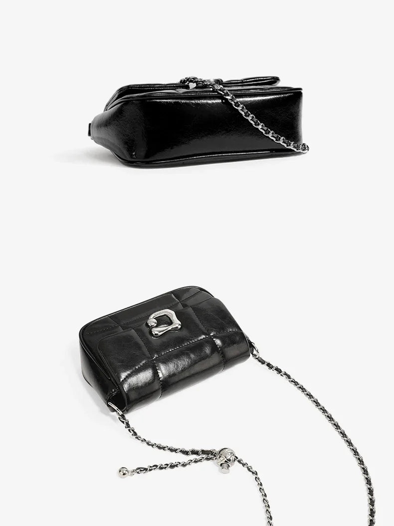 Genuine Leather Crossbody Bag | Luxury Brand Shoulder Bag with Chain Strap & Unique Design Quilted Handbag