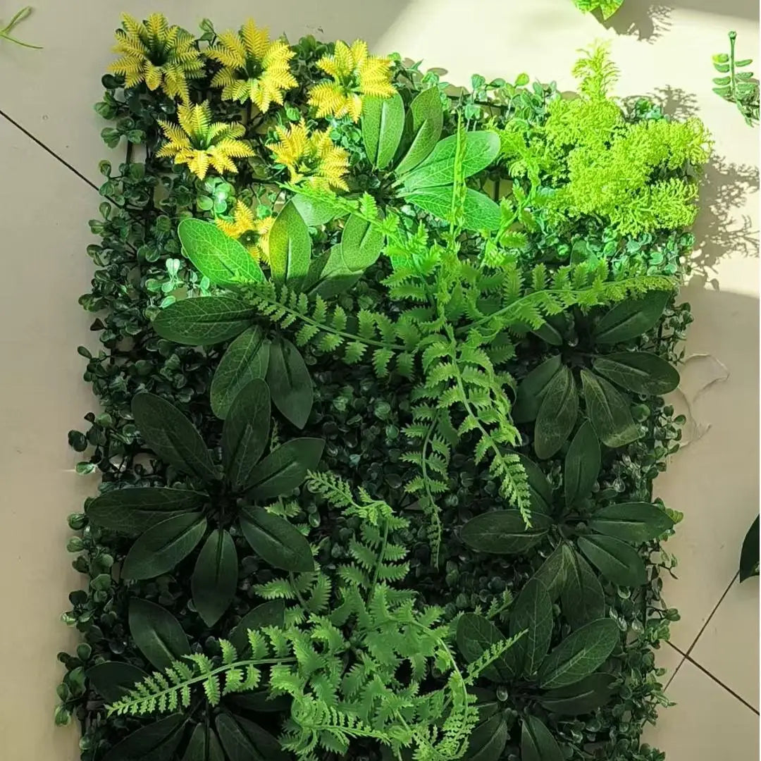 1pc Artificial Green Plant Wall Panel with Grass Flower Boxwood Hedge Wall Outdoor Artificial Privacy Fence Screen Fake Flower G