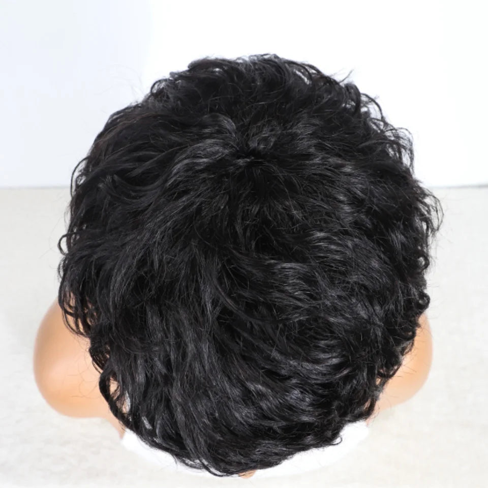 Pixie Short Cut Wavy Curly Human Hair Wig | Brazilian Remy Machine Made Wig for Women