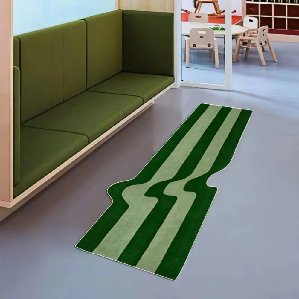 VIKAMA Dark Green Striped Wave Rug Bedside Anti Slip Mat For Bedroom Nordic Style Living Room Bedroom Floor Mat Home Decor
