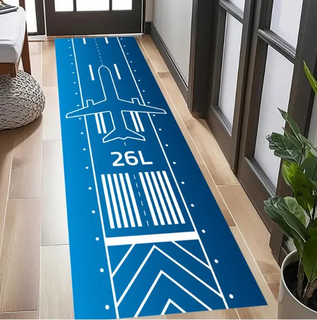 Airplane Runway Runner Rug Cotton Base 3D Print Airplane Runway Rug Black Gold Jet Carpet ModernLiving Room Home Kitchen Decor