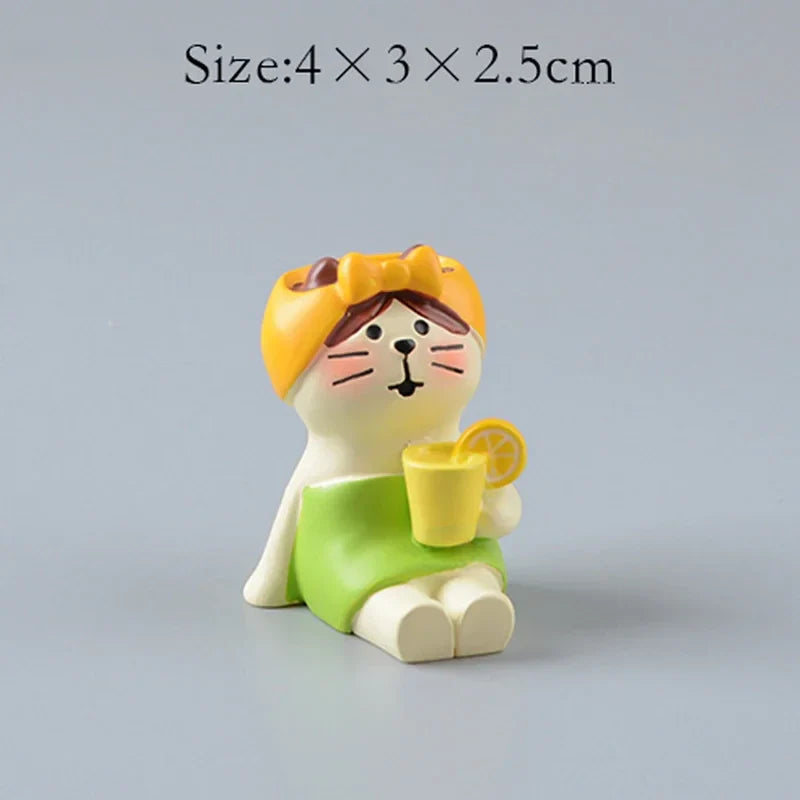 ZAKKA Cute Drinking Cat Figuines Shiba Inu Soak In The Bath Resin Model Pomelo Tree Fairy Garden Home Desktop Decoration gifts