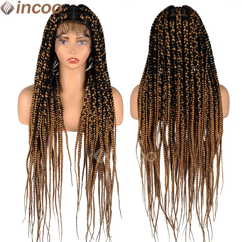36" Large Square Knotless Box Braids Wig | Full Double Lace | Baby Hair | Kanekalon
