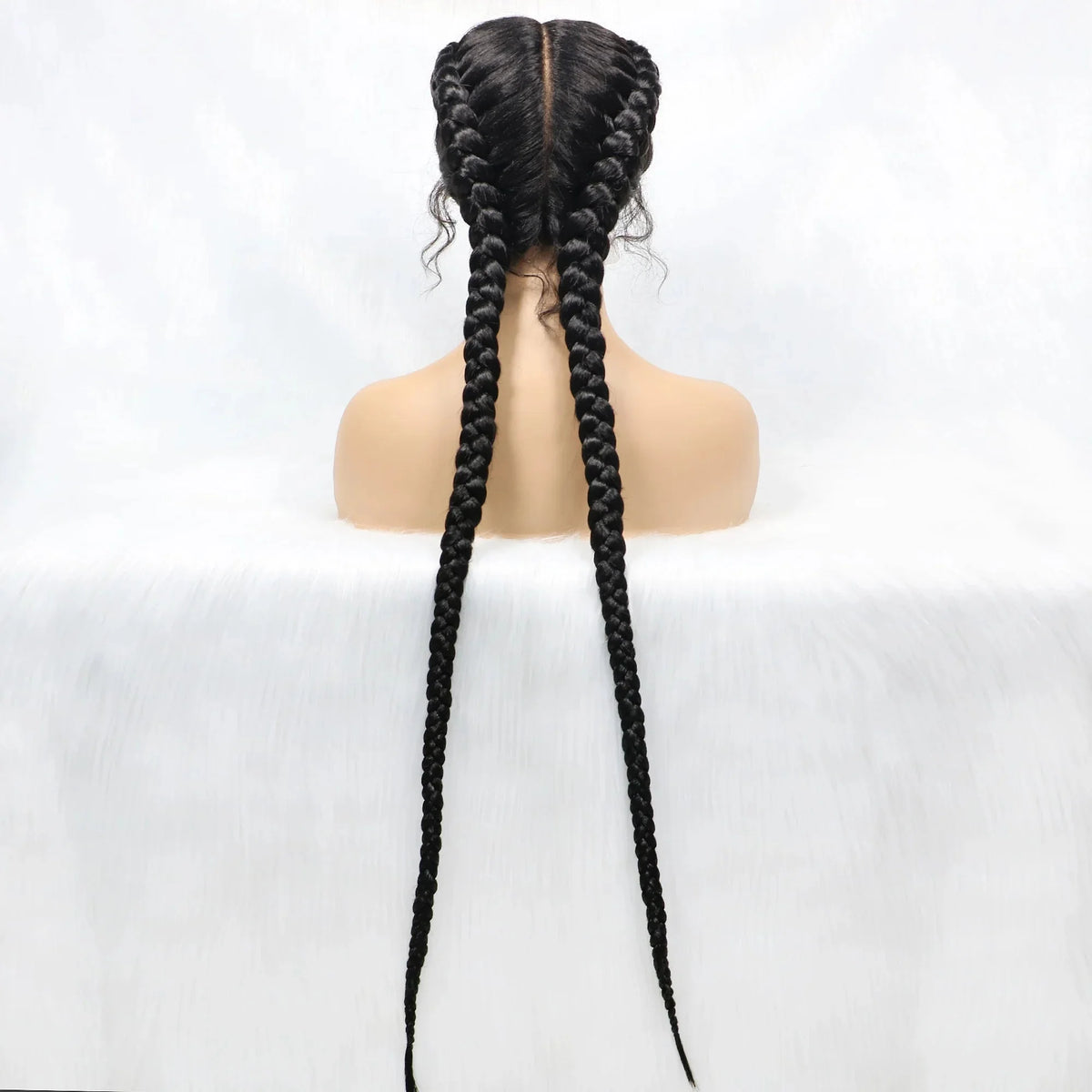 Handmade Double Dutch Cornrow Braided Wig | Natural Black Lace Front | Baby Hair | Kanekalon Synthetic Wig for Women