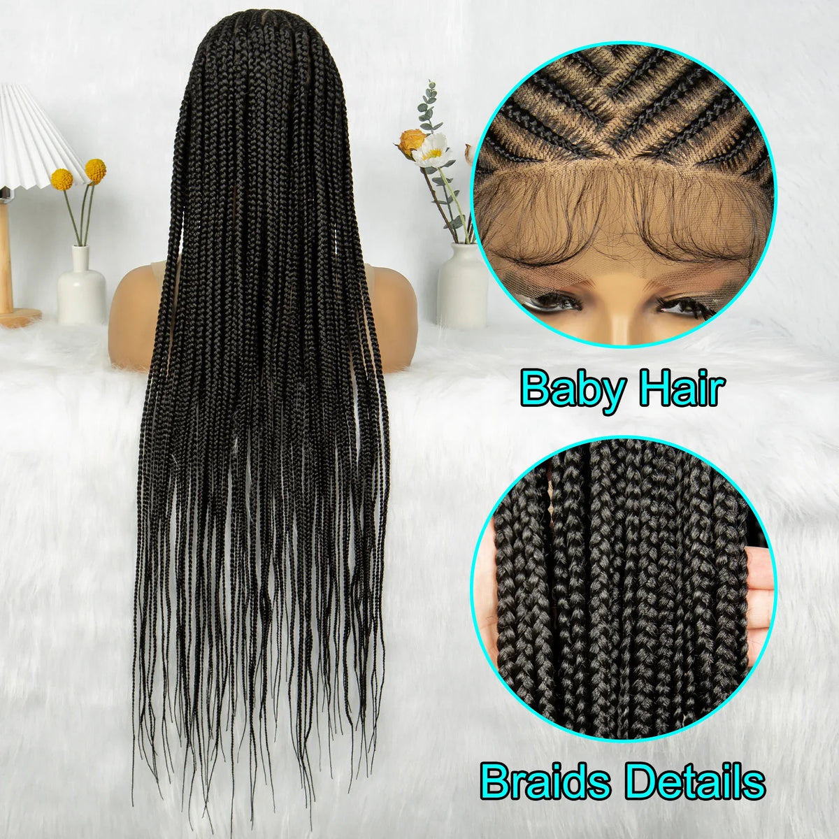 HD Lace Front Knotless Box Braids Wig | Cornrow Detail & Baby Hair