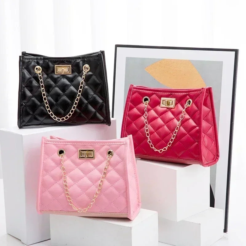 Women's Tote Bag with Chains | Diamond Lattice Underarm Luxury Shoulder Bag for Ladies (Designer Handbag for Parties)