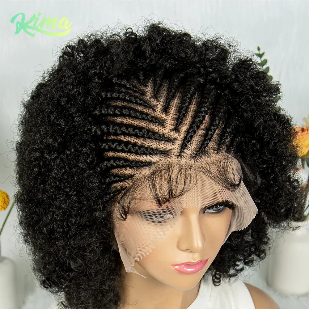 Bouncy Afro Cornrow Full Lace Braided Wig | Synthetic Braids | Black Women