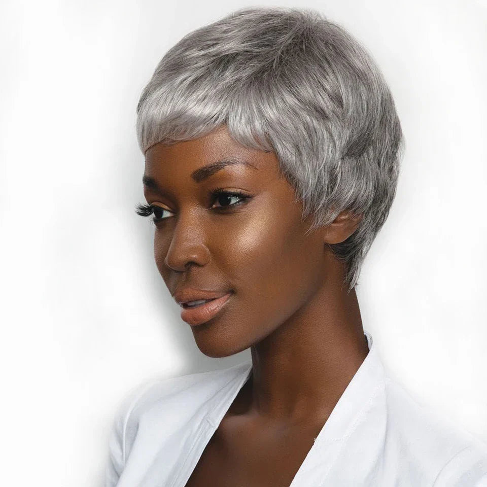 Rebecca Grey Bob Wig | Short Straight Pixie Human Hair with Bangs