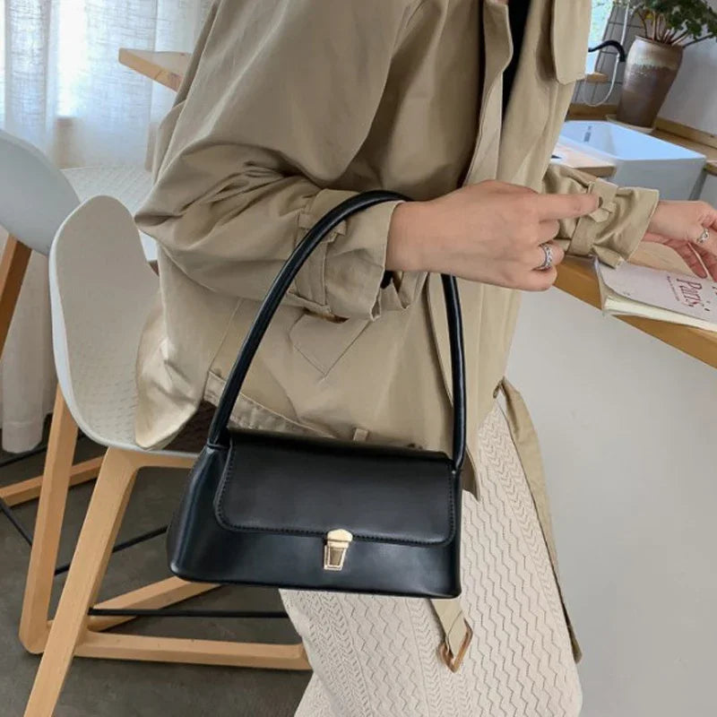 Fashion Retro Women's Shoulder Bag | Simple Solid Colour Handbag & Vintage Underarm Bag (Unisex Tote)