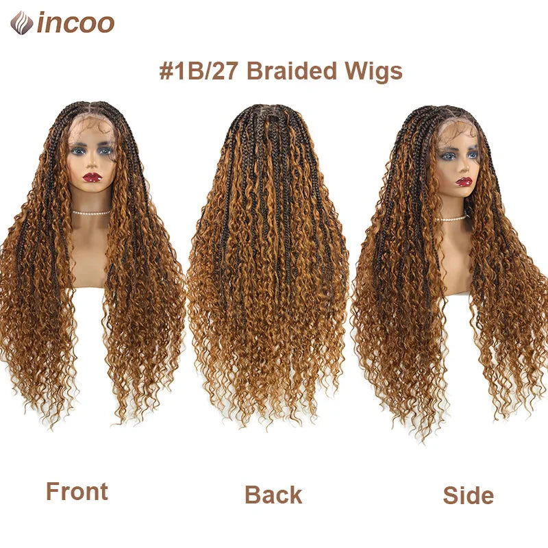 613 Blonde Boho Box Braids Wig | Curly Ends | Full Lace Front | Knotless Goddess Locs | Synthetic Braids