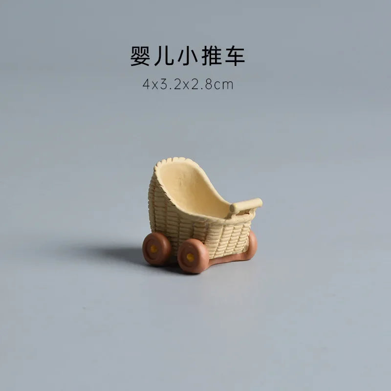 Cute Cat Wedding Zakka Figurine Bride Baby Stroller Resin Model Miniatures Model Cake Ornaments Decor Crafts Desktop Accessories