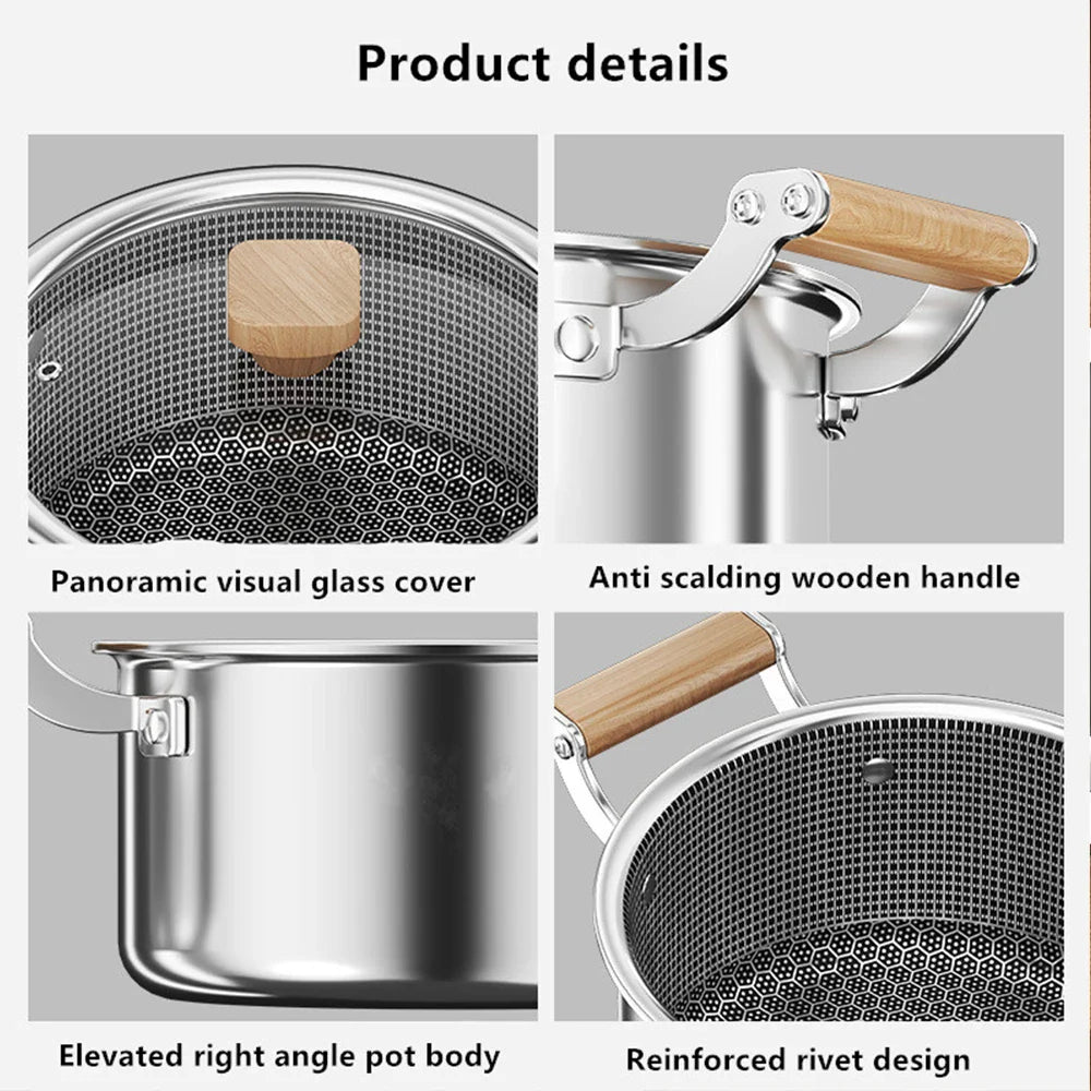 Stainless Steel Soup Pot Wok Honeycomb Non-stick Pot with lid Frying Pan Home Hot Pot Induction Cooker Gas Stove Universal Pan