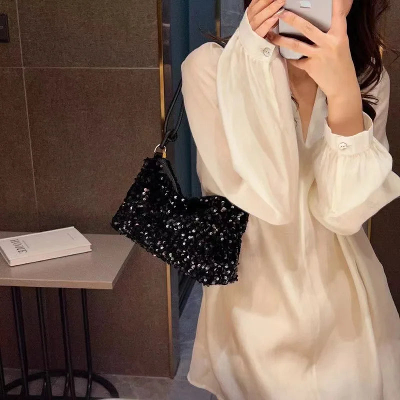 Women's New Korean Style Sequin Handbag | Popular Bling Shoulder & Underarm Bag (Wedding Banquet Wallet & Glitter Crossbody)