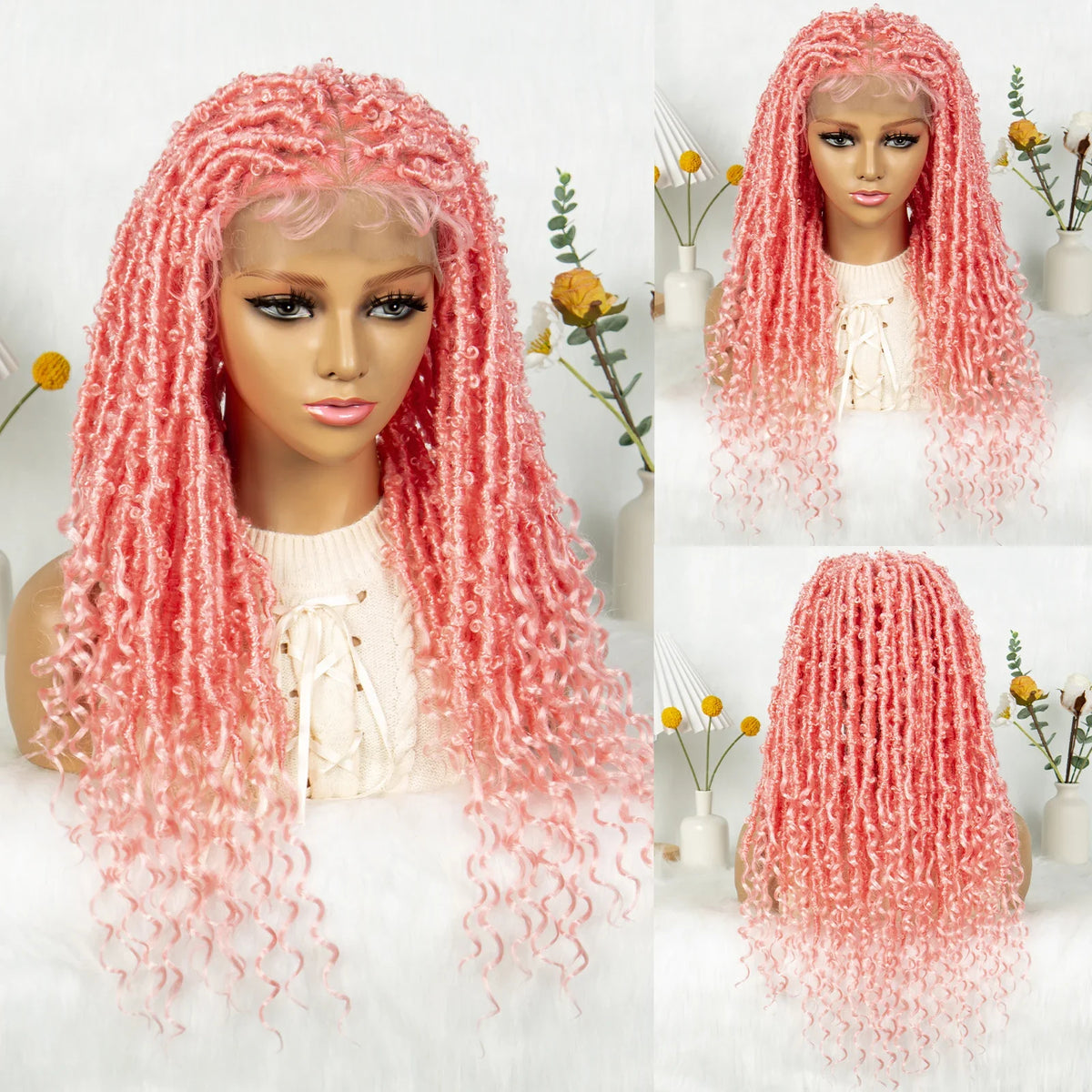 KIMA Pink Butterfly Twist Knotless Box Braided Wig | Swiss Full Lace Synthetic Locs Cosplay Wig with Baby Hair for Black Women
