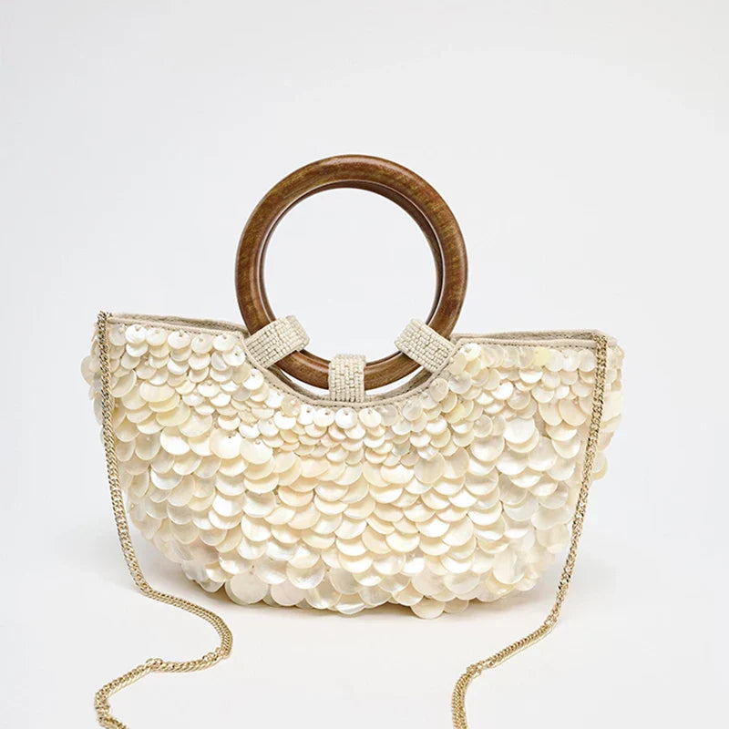 Pure Handmade Natural Shell Bag | New Niche Design Summer Vacation Beach Bag & French Heavy Industry Fashion Ladies Handbag