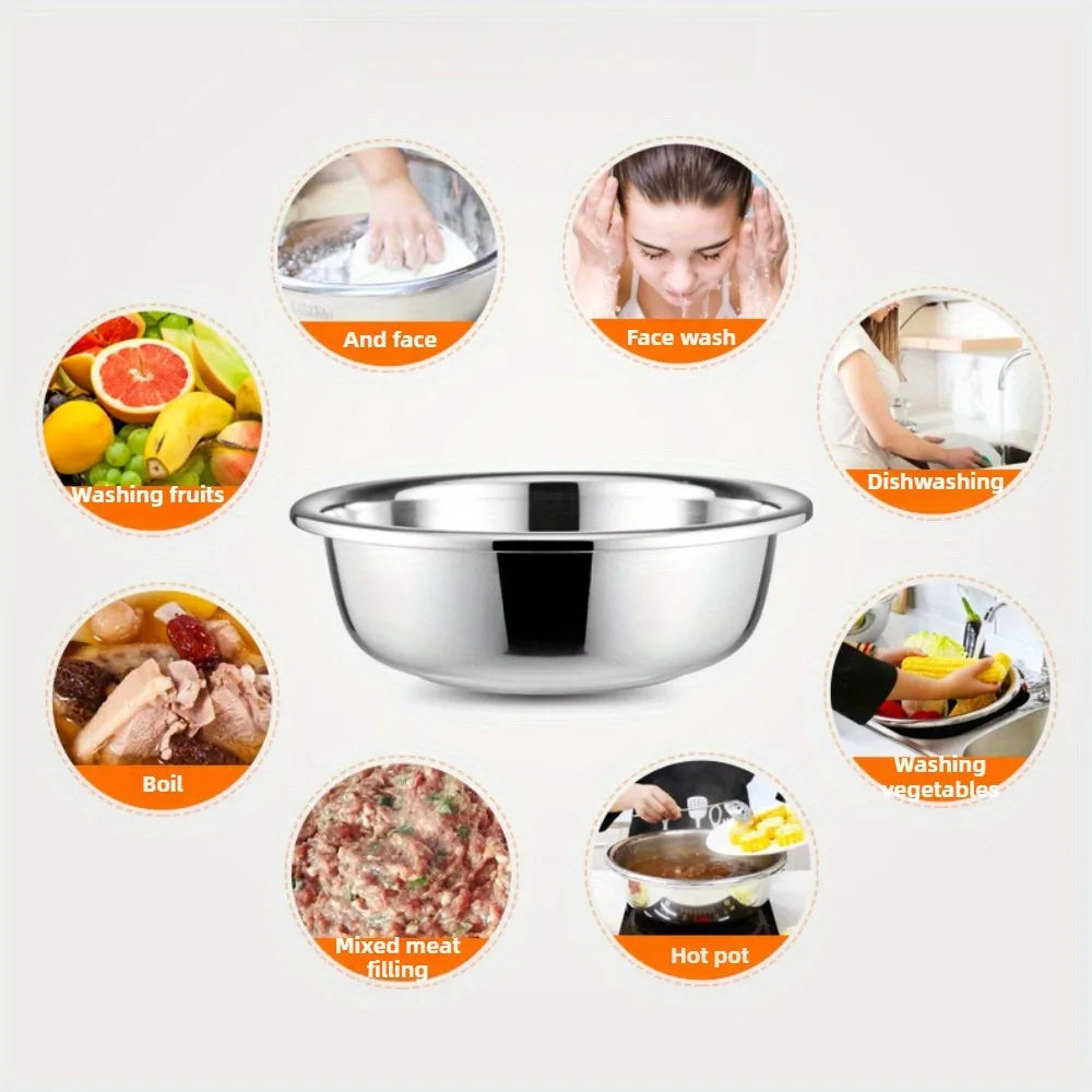 1-2pcs large stainless steel basin and thick washbasin, 36cm/14inch extra large kitchen vegetable wash basin