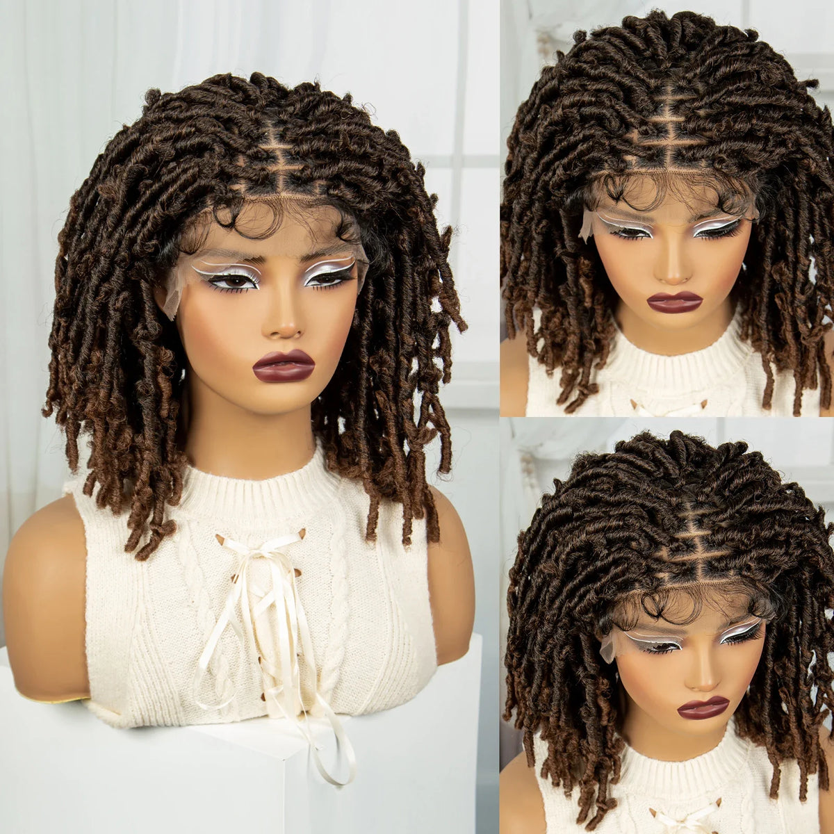 Burgundy Knotless Butterfly Locs Wig | Synthetic Lace Front