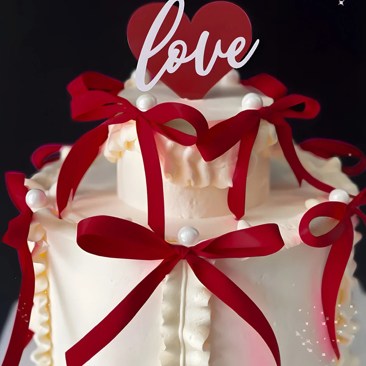 Pink Red Bow Ribbon Cake Decoration Desserts Home Decor Birthday Party Decor Kids Valentine’s Day Romantic Evening Events Decor