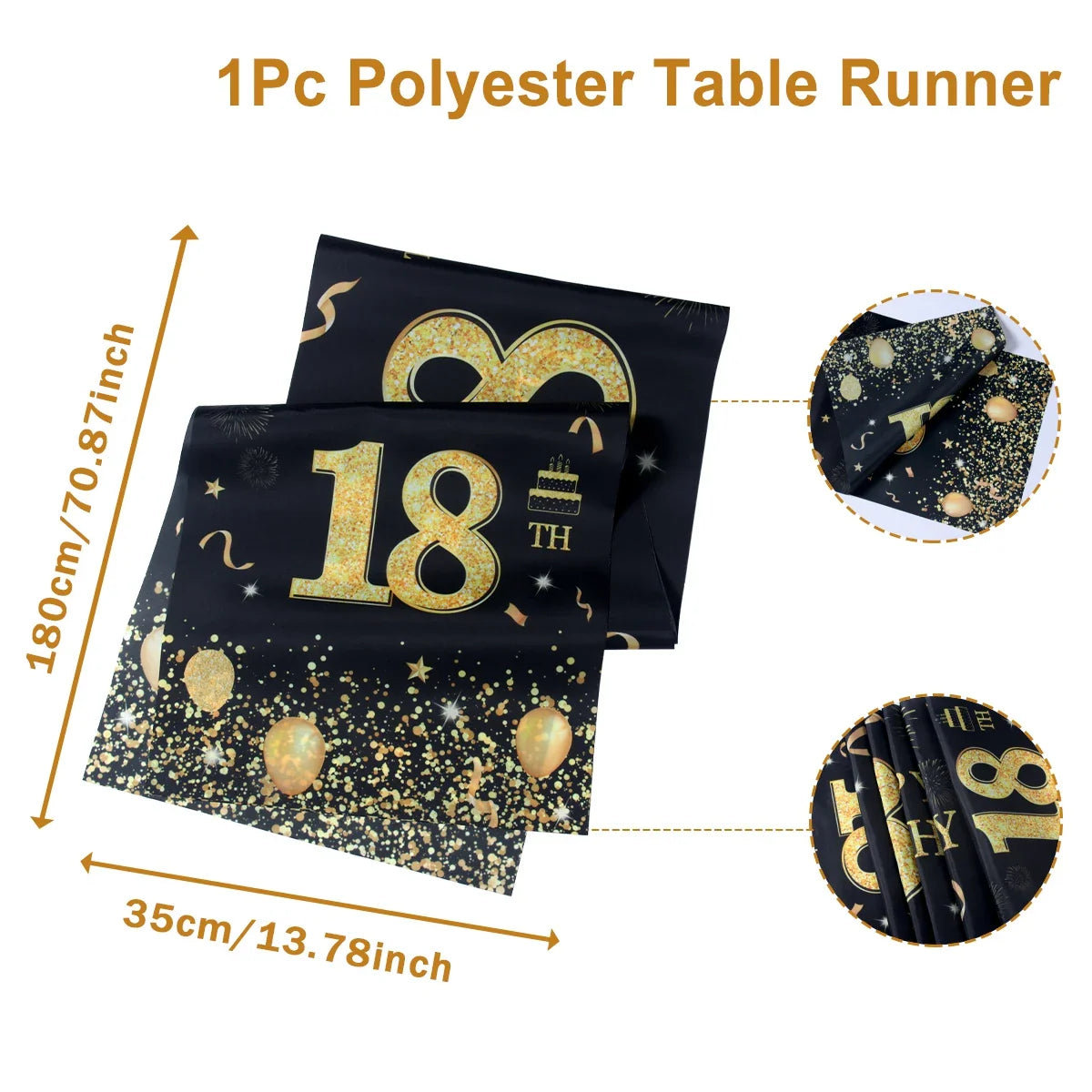 Black Gold Happy Birthday Table Runner 30th 40th 50th Birthday Party Decoration Adult  Anniversary Birthday Party Supplies