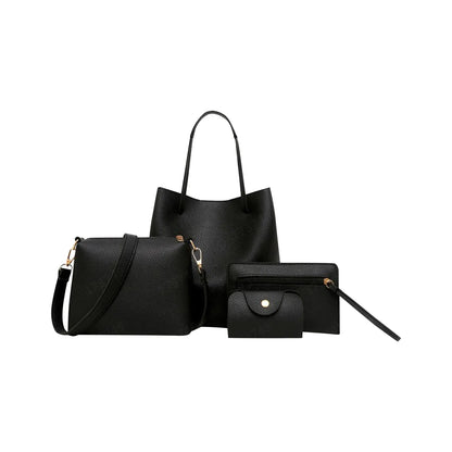 4pcs Women Lady Fashion Handbag Set | Shoulder Bags, Tote, Purse, Messenger Satchel & Crossbody with Card Case Holder Wallet for Girls