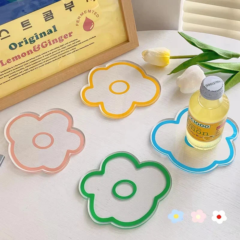 Flower Coasters Acrylic Waterproof Heat Insulation Anti Slip Coffee Cup Mats Cute Flowers Pads Kitchen Tableware Pad Decoration