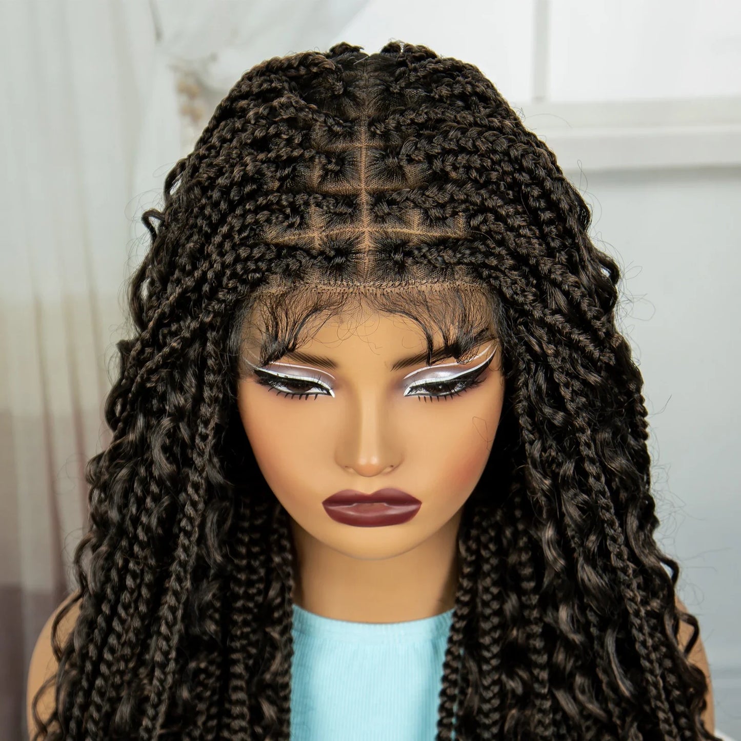 Ombre Knotless Braids Wig | Curly Ends | Full Lace | Baby Hair | Handmade