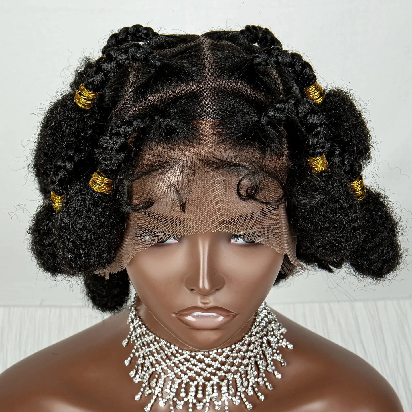 Burgundy Bantu Braids Wig | Handmade Full Lace | Baby Hair