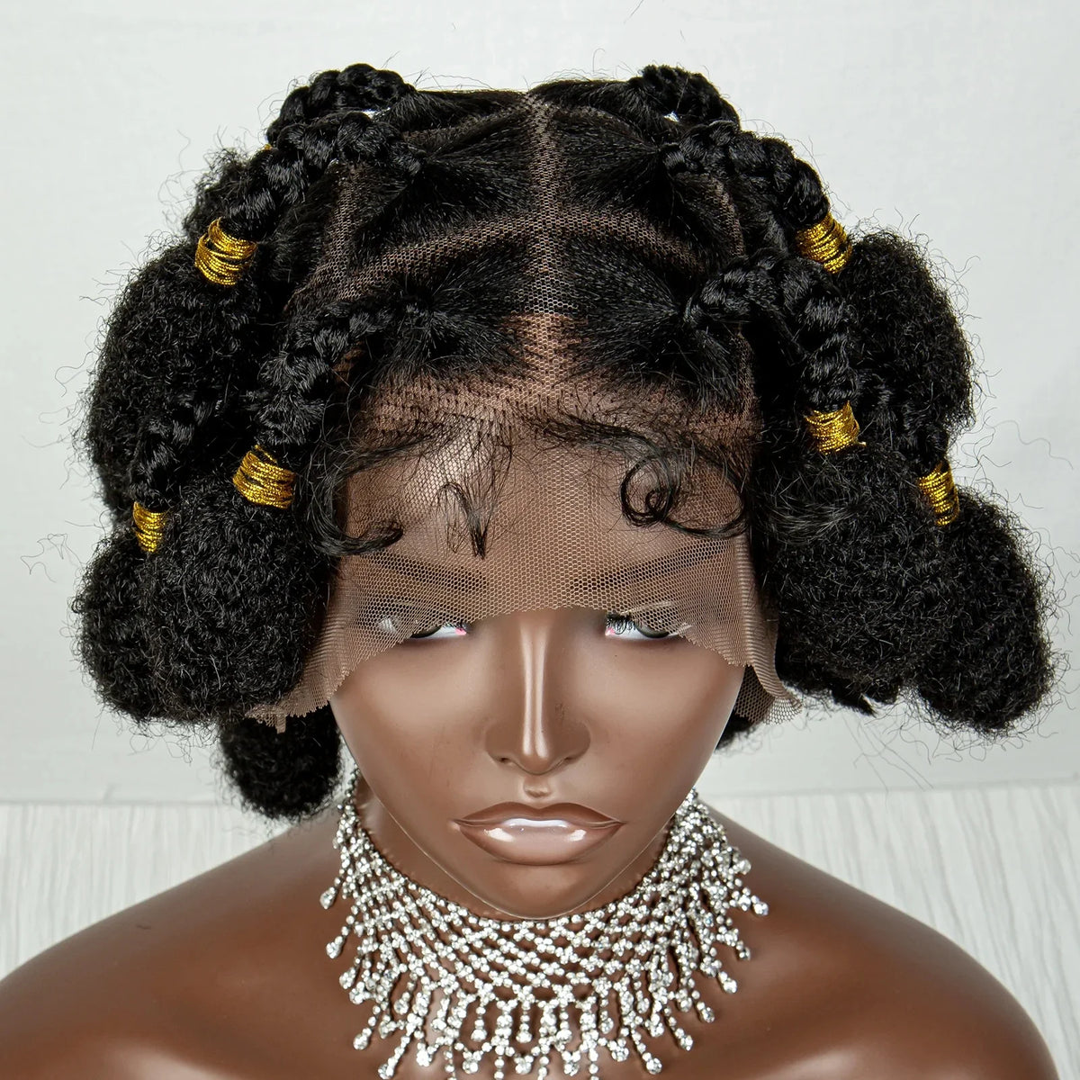 Short Bantu Knotless Braids Wig | Handmade Cornrow Accents | Full Lace