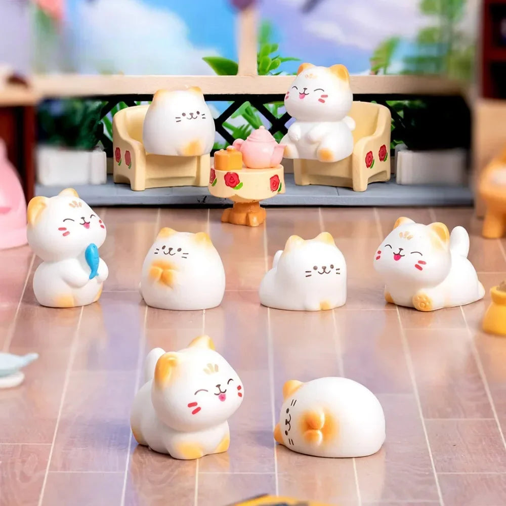 8pcs Mini Cats Ornament Fairy Garden Kitten Statue Gift Kids Children Baby Room Decoration Toys Miniature Figurines Home Decor