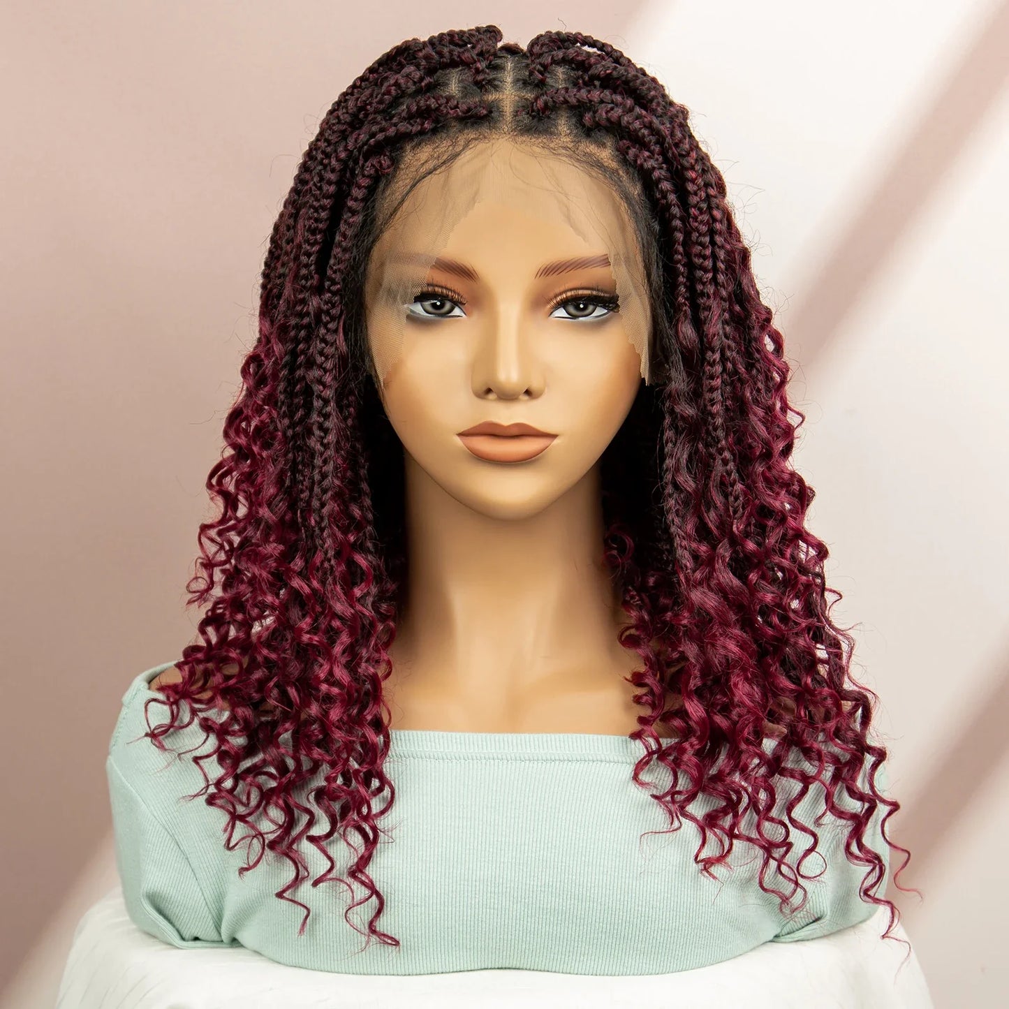 Burgundy Knotless Box Braids Wig with Curly Ends | Full Lace